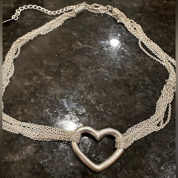 Jewelry - New Solid 925 Sterling Silverv Large Open Heart mesh necklace adjustable 😍